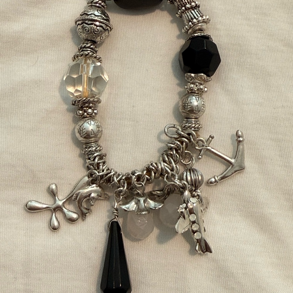 Bold Silver Charm Bracelet with Travel & Nautical Charms – Statement Piece
